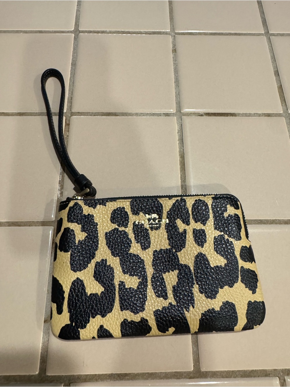 Coach Leopard Print Wristlet in Black and Tan